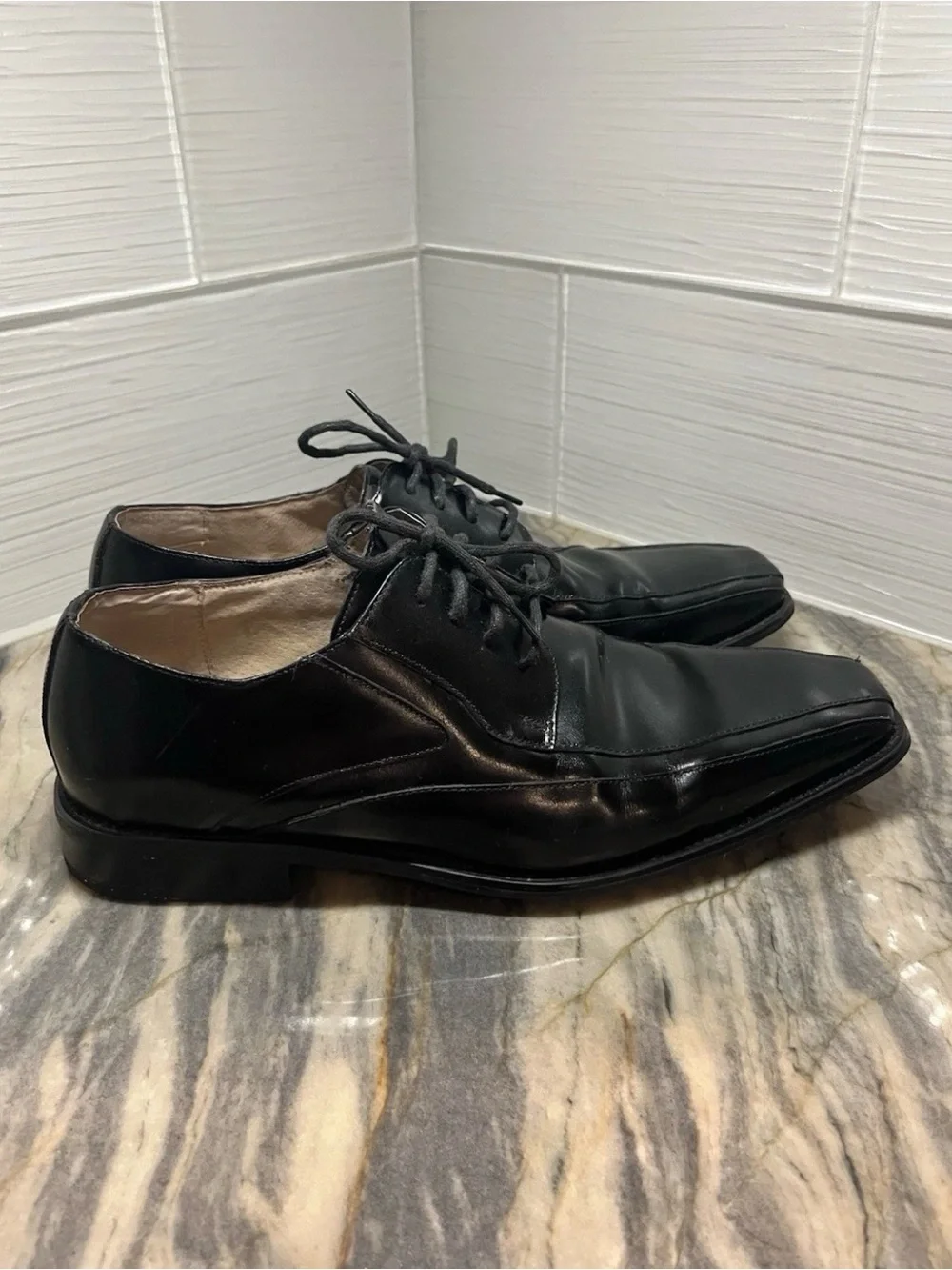 Stacy Adams Mens Black Leather Dress Shoes Lace Up Oxfords Square Toe Size 10 M